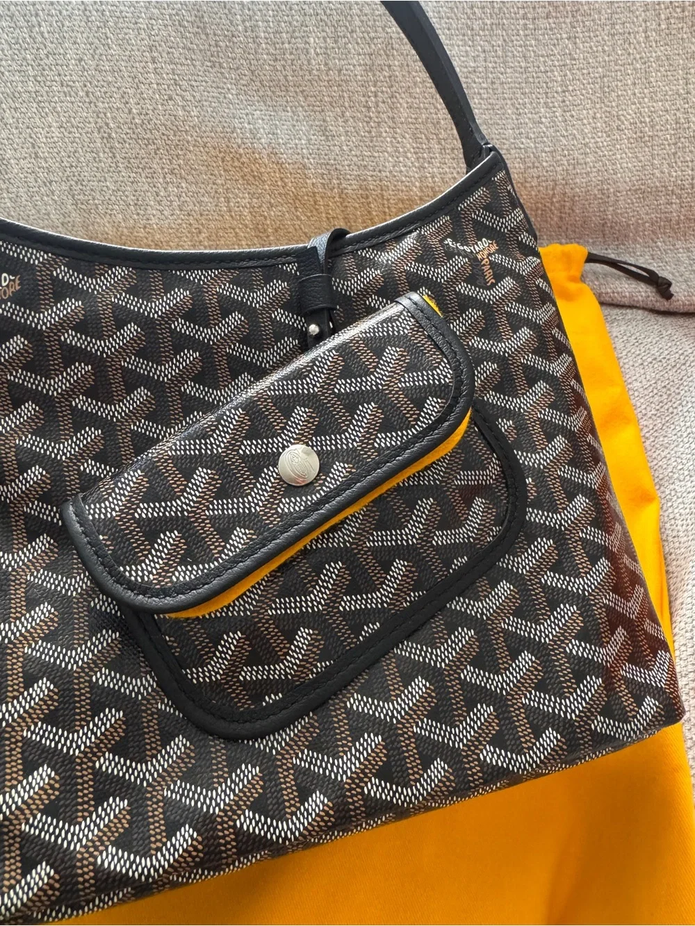 Goyard Mini Boheme Hobo Shoulder Canvas Bag in Black with Pink Heart Marquage